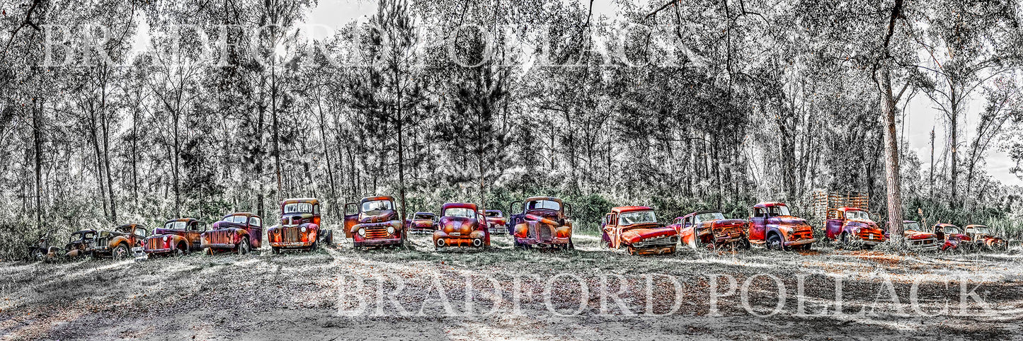 Ford Army Old Car Junkyard Panorama Print
