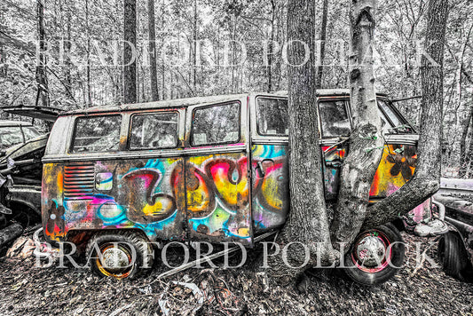 Love Bus Junkyard Hippie Van in the Forest Print