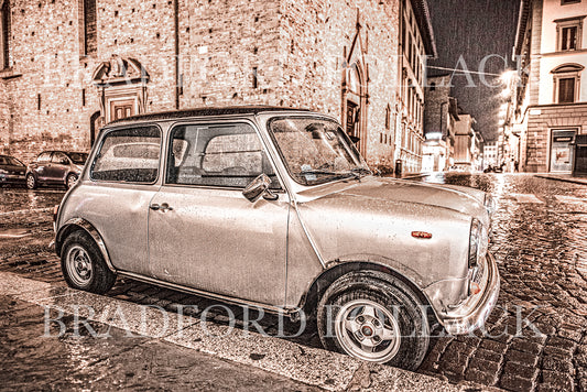 Mini Cooper Rainy Night Florence Italy Classic Car Art Print