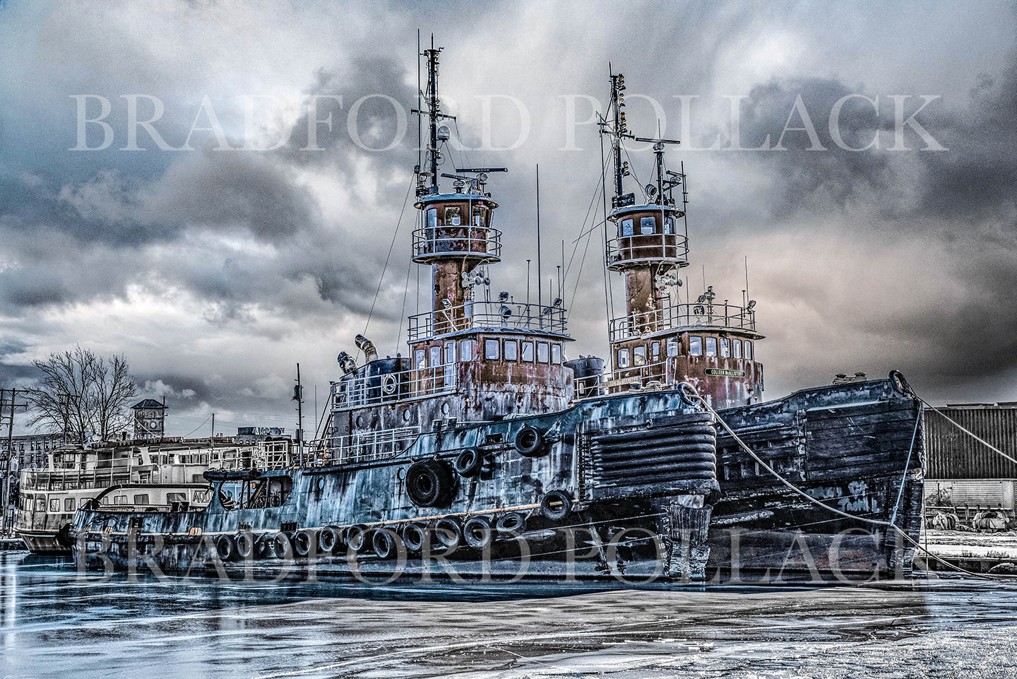 Muskegon Michigan Tugboats Frozen Lake Art Print