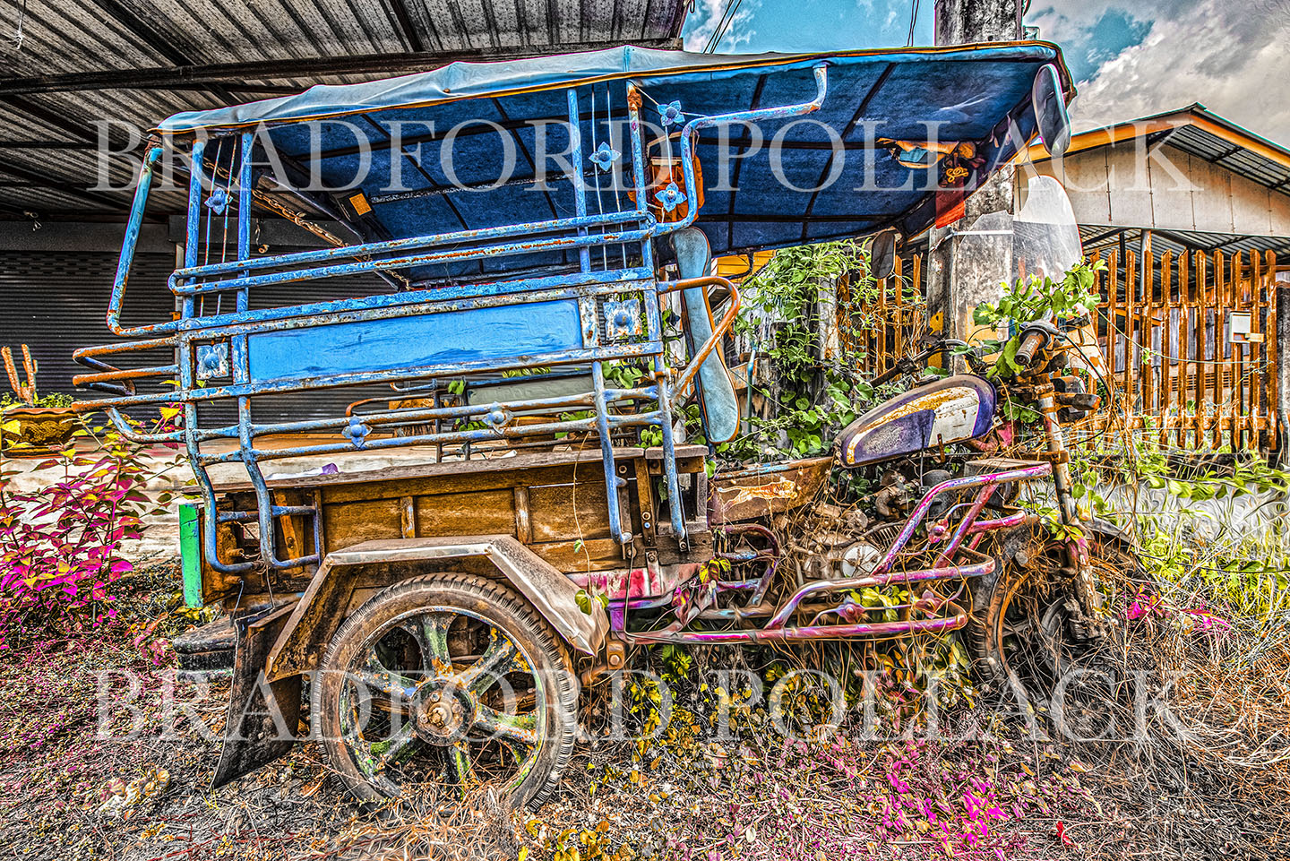 Thailand Tuk Tuk Charming Colorful Taxi Motorcycle Rustic Vintage Photography Art Print