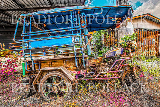 Thailand Tuk Tuk Charming Colorful Taxi Motorcycle Rustic Vintage Photography Art Print